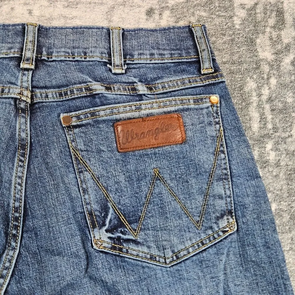 Wrangler Jeans Men 29x30 Blue Retro Bootcut Western Denim Pants Slim Cowboy